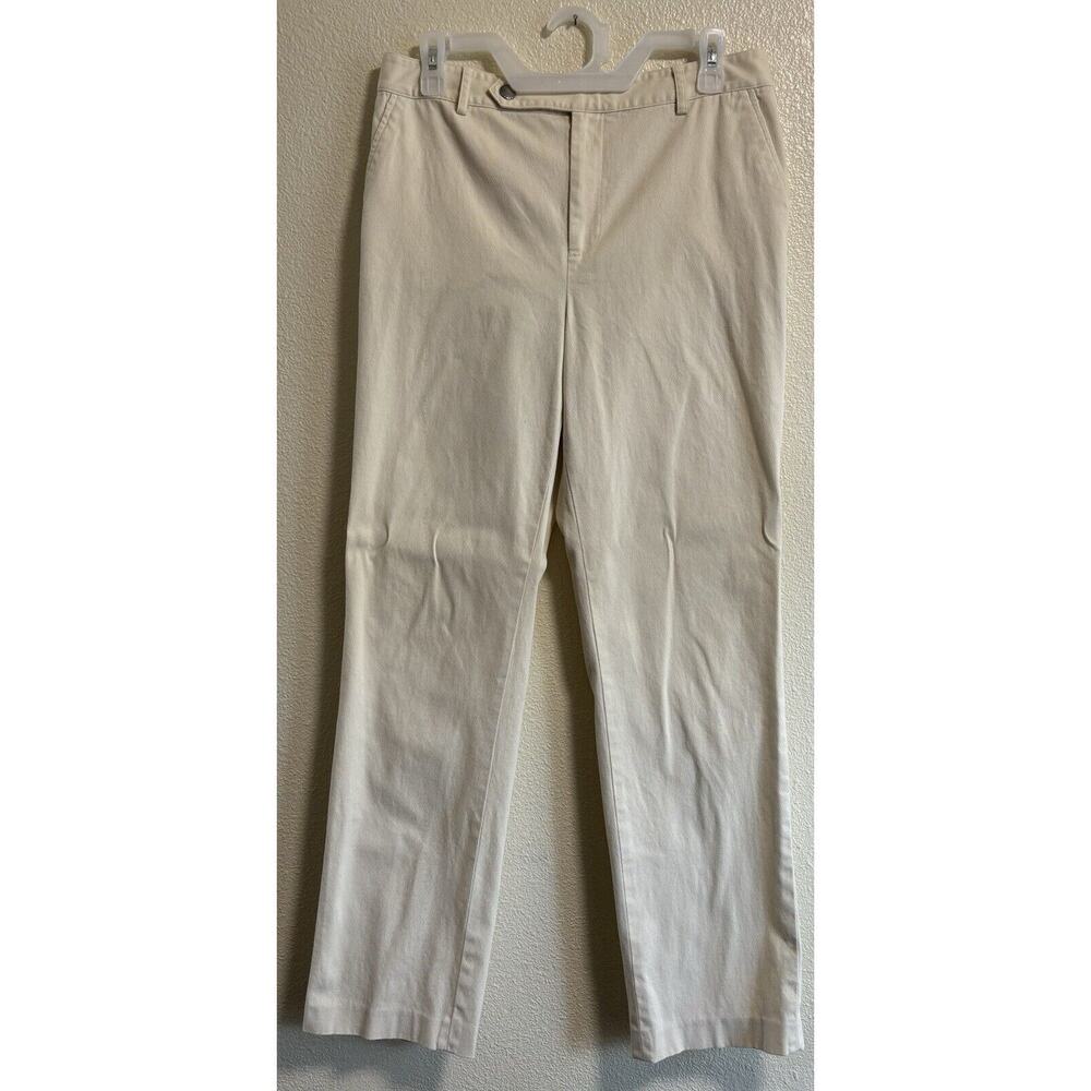 VTG Lauren Ralph Lauren Cream Straight Leg Pants Flat Front Preppy Women's Sz 8